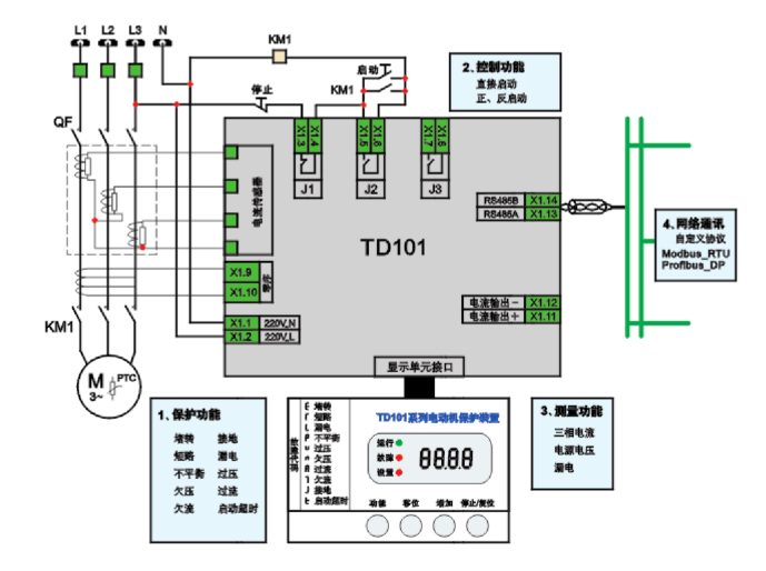TD101電動(dòng)機(jī)保護(hù)器接線圖