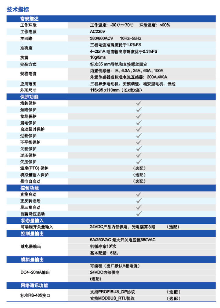 TM102電動機保護器技術指標